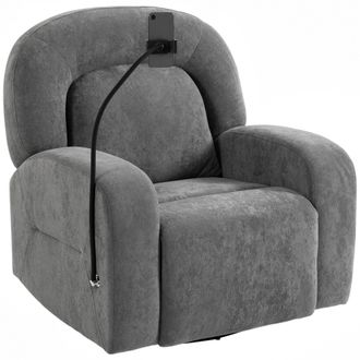 HOMCOM Homcom Sill&oacute;n Relax Reclinable 3 En 1, Con Funci&oacute;n Mecedora, Giratorio 360&deg;, Soporte Para Tel&eacute;fono, Asiento Amplio, Respaldo Acolchado, Gris