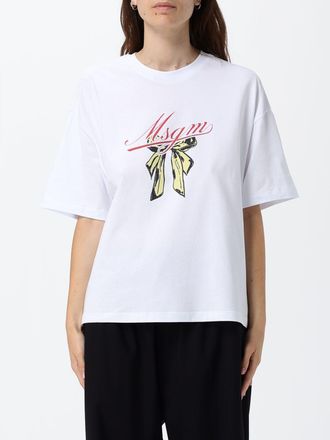 Msgm T-shirt in cotone con stampa logo e fiocchi applicati