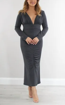 Carla Ruiz Vneck Ruched Dress In Grey