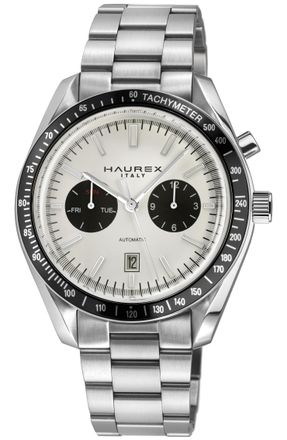 Haurex Mens Missione 316L Stainless Steel Case, Black Bezel, White Dial, Bracelet Watch - Silver - One Size