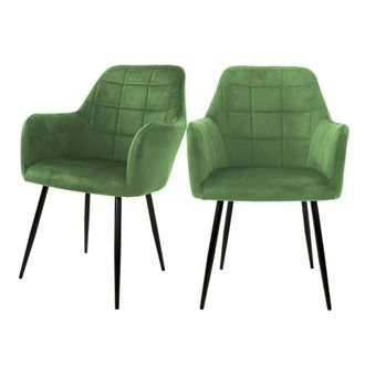 ML Design Ecd Germany Set 2x Sillas De Comedor Verde Salvia Asiento Moderno Tapizado De Terciopelo Patas De Metal Negras, Respaldo Y Reposabrazos Ergon&oacute;micos Si