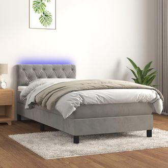vidaXL Cama Box Spring Colch&oacute;n Y Led Terciopelo Gris Claro 80x200 Cm Vidaxl