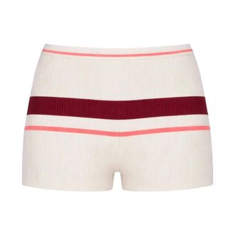 Self Portrait Short Shorts, female, Beige, Size: S Stripe Viscose Knit Shorts