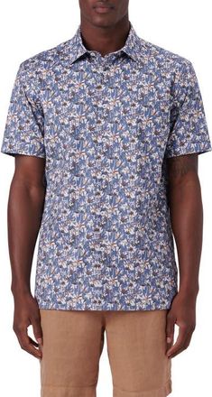 Bugatchi Milo OoohCotton Short Sleeve Button-Up Shirt in Air Blue at Nordstrom, Size Xx-Large