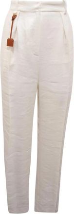 Elisabetta Franchi Linnenmix Gabardine Broek met Plooien - Dames - Slim Fit Broeken - Wit - L - Linnen - Broeken