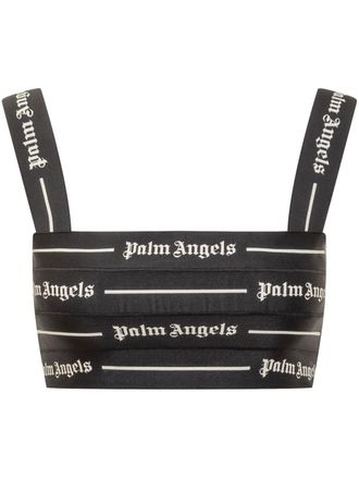 Palm Angels logo-tape crop top - women - Polyester - M - Black