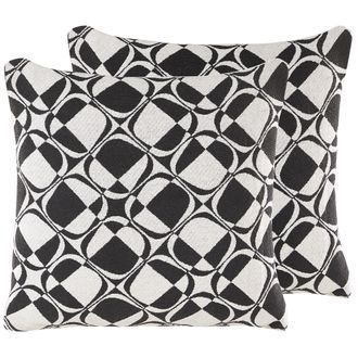 Beliani Conjunto De 2 Cojines Decorativos Blanco Y Negro Algod&oacute;n 45 X 45 Cm Fundas Extra&iacute;bles Relleno De Poli&eacute;ster Koture