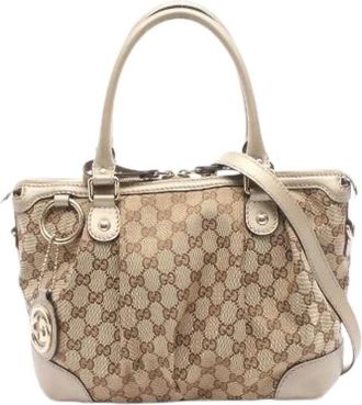 Gucci Pre-owned Sukey GG Canvas 2way Handbag - Dames - Vintage Handtas - Beige - ONE Size - Leer - Vintage