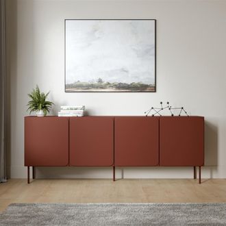 Dmora Alacena Canino, Aparador 2 Estantes, Puerta Abatible, 4 Puertas, 200x42x75h Cm Marr&oacute;n Terracota