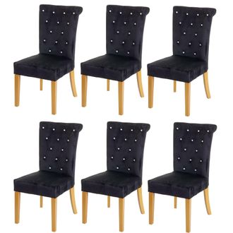 Hhg Hhg - Nunca Usado] Lote De 6 Silla De Comedor 513, Silla Silla De Cocina, Terciopelo Tachonado, Negro, Patas Doradas