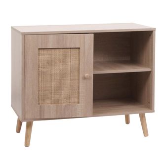 Hhg Nunca Usado] C&oacute;moda Hhg 213, Armario Aparador Aparador Alto, Compartimento De Almacenaje, Kubu Rat&aacute;n Madera Melamina, 67x80x38cm Aspecto Roble