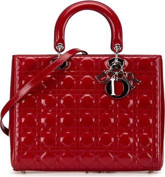 Dior Pre-owned Womens Lady Medium Patent Tote - Brown Leather - One Size