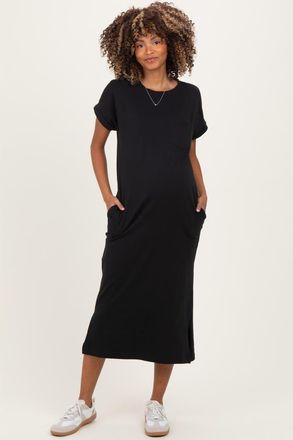 Pinkblush Pocket Front Midi T-Shirt Dress in Black at Nordstrom, Size X-Large