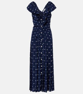 Alessandra Rich Polka-dot ruffled silk midi dress