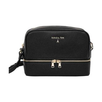 Patrizia Pepe Cross Body Bags, female, Black, ONE SIZE, Black Womens Shoulder Bag with Zipper