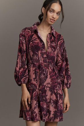 Maeve The Bettina Corduroy Tiered Mini Shirt Dress by Maeve