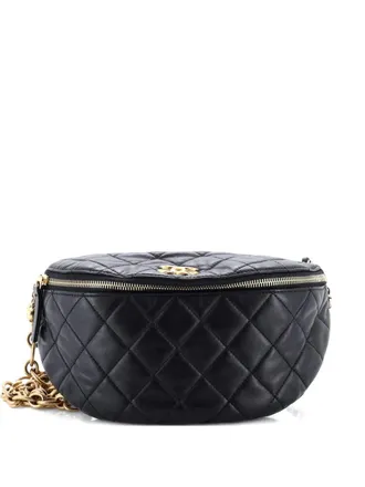 Chanel Jeweled CC Waist Bag Quilted Lambskin with Faux Pearls belt bag - Black