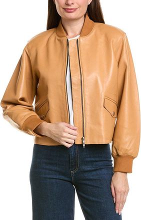 Neiman Marcus Cropped Zip Front Leather Bomber Jacket
