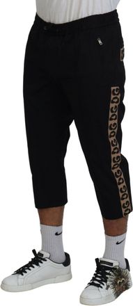 Dolce & Gabbana Mens Black Cotton Elastic Waist Dg Logo Cropped Pants