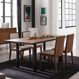 Pondecor Interiorismo Mesa fija rectangular nogal, canto biselado y patas grises 200x90 cm