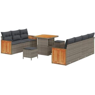 vidaXL Vidaxl - Conjunto De Sof&aacute; De Jard&iacute;n 10 Pcs Gris, Gris Oscuro