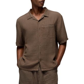 Prana Hideaways Organic Cotton Camp Shirt in Mud at Nordstrom, Size Xx-Large