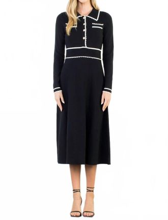 THML Clothing Laurie Knit Midi Dress In Black White Trim