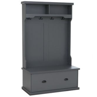 Hhg [nunca Usado] Aparador Hhg-671, Aparador De Pasillo De Madera Con Banco, 4 Ganchos, Compartimento De Almacenamiento Y Estante De Melamina, 163 X 100 X
