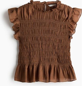 H&M Smocked Peplum Top in Brown at Nordstrom, Size Xx-Small