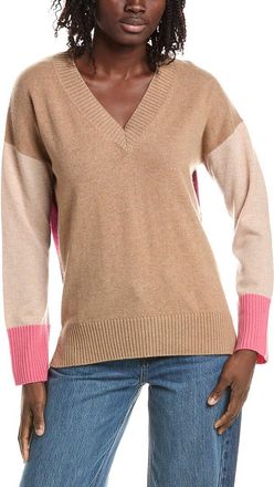 Isla Avery Longline Colorblock V-Neck Cashmere Sweater