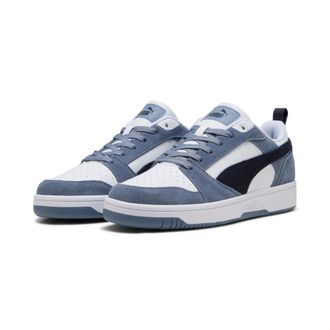 Puma Sneaker PUMA REBOUND V6 LOW SD, Damen, Gr. 42,5, gray sky, new navy, puma wei&szlig;, Leder, mehrfarbig, Schuhe Sneaker