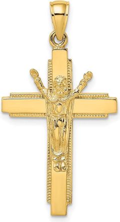 Diamond2Deal 14k Yellow Gold Polished Beaded Edge Crucifix Charm