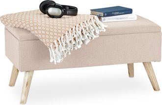 Relaxdays Relaxdays - Ba&uacute;l Almacenamiento Con Patas, Banco Almacenaje, Tela-madera-dm, 1 Ud., 39,5 X 79,5 X 39,5 Cm, Beige