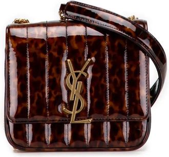 Saint Laurent 2019 kleine Monogram Tortoiseshell Vicky crossbodytas met ketting - Bruin