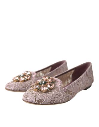 Dolce & Gabbana Lace Crystal-Embellished Flat - Pink