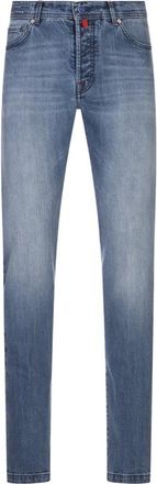Kiton Jeans, Heren, Blauw, W32, Katoen, Blauwe Katoen Elastaan Jeans