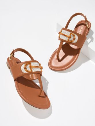 Talbots Gia Bit Nappa Thong Sandals - Havana Tan - 10 1/2 M Talbots