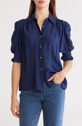 Ramy Brook Kaylor Puff Sleeve Button-Up Shirt in Spring Navy at Nordstrom Rack, Size X-Large