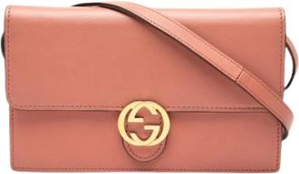 Gucci Pre-owned Wallet on Strap - Dames - Vintage Schoudertas - Roze - ONE Size - Leer - Vintage