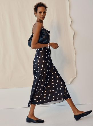 Contemporaine Womens Satiny polka dot cowl-neck dress