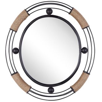 Beliani Beliani - Espejo De Pared Madera Clara Redondo 60 Cm Marco Madera Maciza Hecho A Mano Geom&eacute;trico R&uacute;stico Moulins