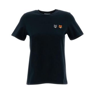 Maison Kitsun&eacute; T-shirt Regular con Double Fox Head - - Tops - Donna - Nero - M