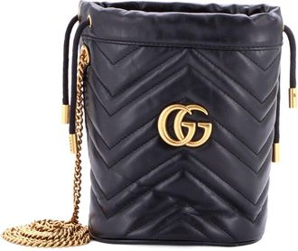 Gucci Black Matelasse Leather Gg Marmont Bucket Bag Mini (Authentic Pre-Loved)