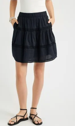 Treasure & Bond Lace Trim Cotton Miniskirt in Black at Nordstrom, Size Xx-Large
