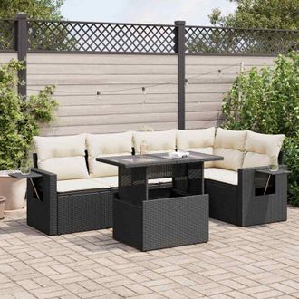 vidaXL Set De Sof&aacute;s De Jard&iacute;n 6 Piezas Y Cojines Rat&aacute;n Sint&eacute;tico Negro Vidaxl
