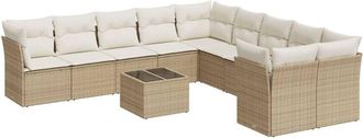 vidaXL Set De Sof&aacute;s De Jard&iacute;n 11pzas Con Cojines Rat&aacute;n Sint&eacute;tico Beige Vidaxl