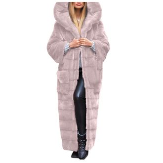 Generic Fur Coat Womens Extra Long Fur Coat Elegant Fur Jacket Maxi Fur Jacket Faux Fur Winter Coat Thickened Cuddly Jacket Against Cold Transition Jacket War