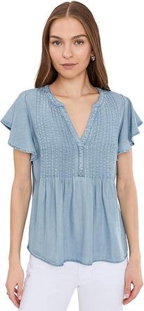 Liverpool L.A. Flutter Sleeve Popover Blouse with Pin Tuck Womens Clothing Malibu Light : XS, Viscose