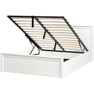 Beliani Letto matrimoniale in legno di pino 140 x 200 cm con telaio sollevabile e contenitore bianco Lambres