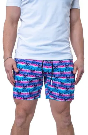 Maceoo Swim Lion Tie Dye Skull Swim Trunks in Blue Multi at Nordstrom, Size Xx-Large